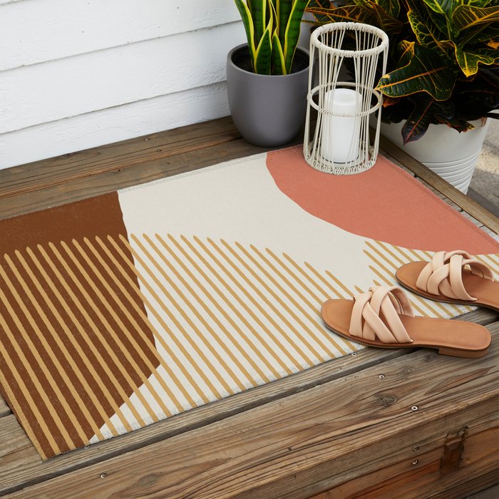 Lines Color Shapes - Pink Gold Brown Outdoor Rug Gallery Image 2