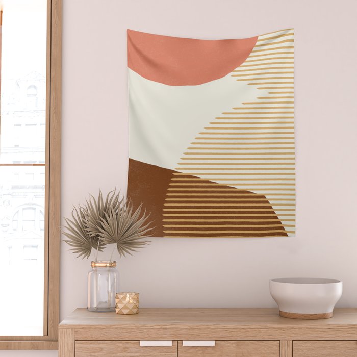Lines Color Shapes - Pink Gold Brown Wall Tapestry Gallery Image 2