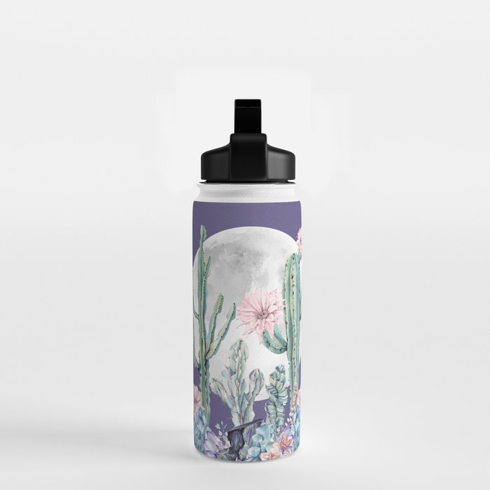 Desert Cactus Full Moon Succulent Garden on Purple Water Bottle Gallery Image 2