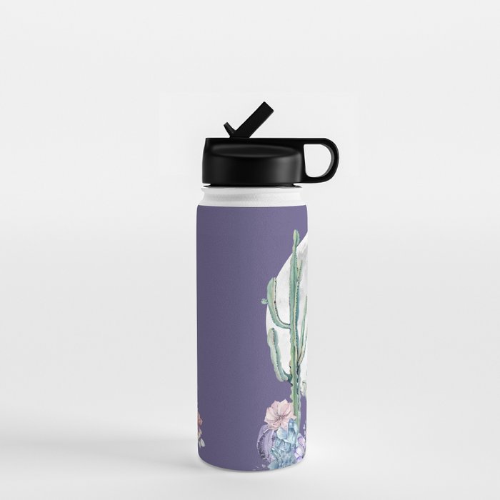 Desert Cactus Full Moon Succulent Garden on Purple Water Bottle Gallery Image 1