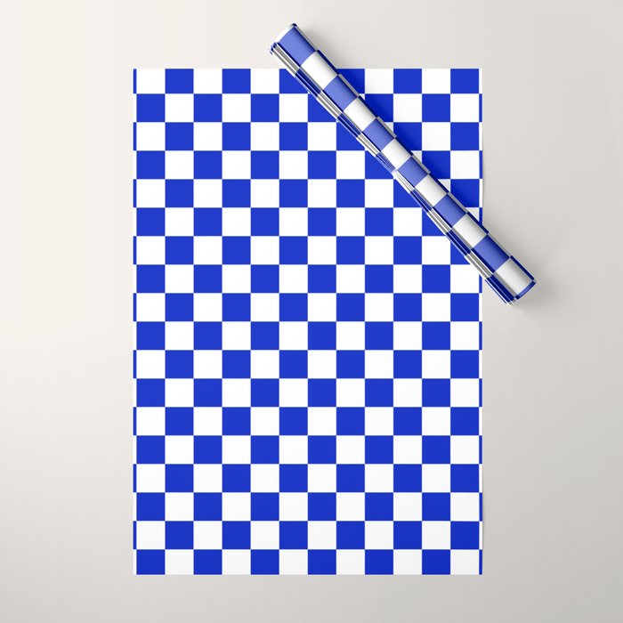 Cobalt Blue and White Checkerboard Pattern Wrapping Paper Gallery Image 1