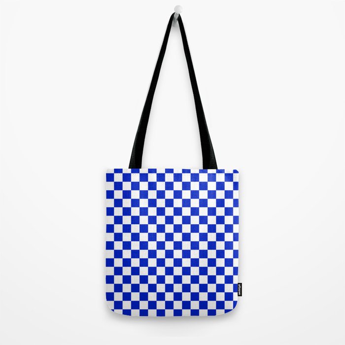 Cobalt Blue and White Checkerboard Pattern Tote Bag Gallery Image 2