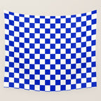 Cobalt Blue and White Checkerboard Pattern Wall Tapestry Gallery Image 4