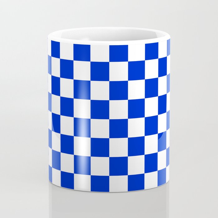 Cobalt Blue and White Checkerboard Pattern Coffee Mug Gallery Image 4