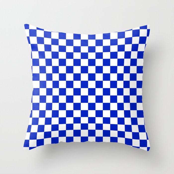 Cobalt Blue and White Checkerboard Pattern Throw Pillow Gallery Image 6