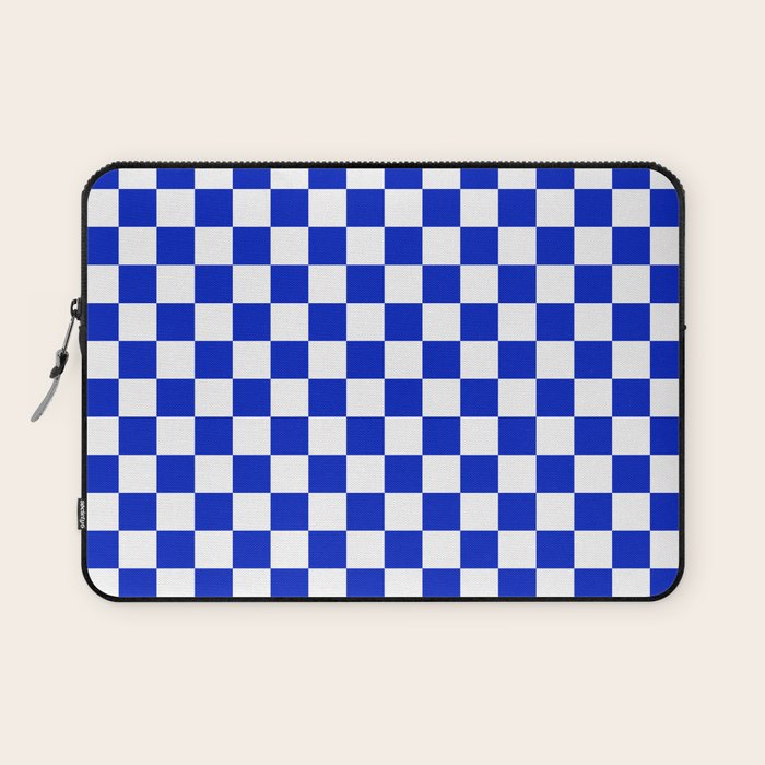 Cobalt Blue and White Checkerboard Pattern Laptop Sleeve Gallery Image 1