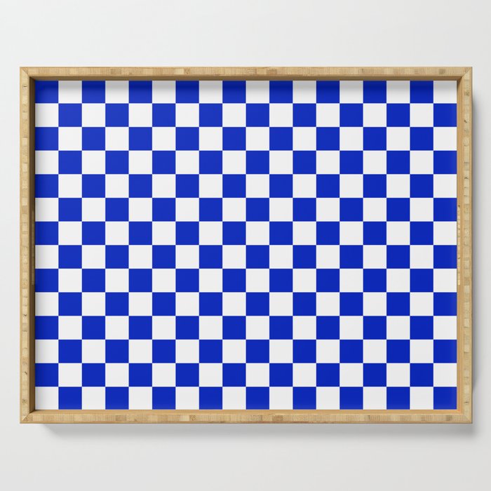 Cobalt Blue and White Checkerboard Pattern Serving Tray Gallery Image 1