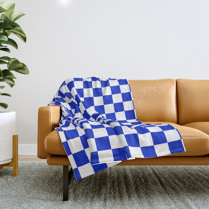 Cobalt Blue and White Checkerboard Pattern Throw Blanket Gallery Image 1