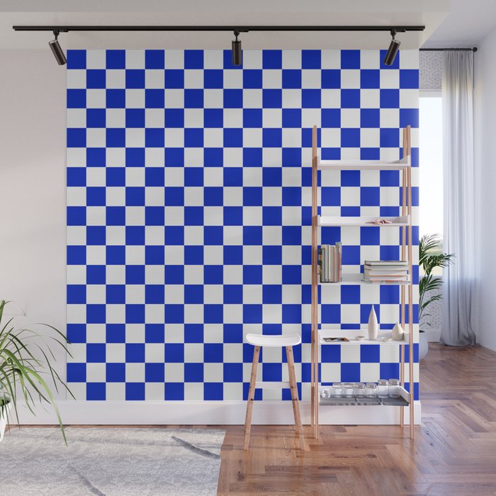 Cobalt Blue and White Checkerboard Pattern Wall Mural Gallery Image 1