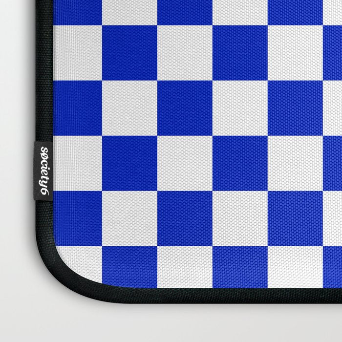 Cobalt Blue and White Checkerboard Pattern Laptop Sleeve Gallery Image 3