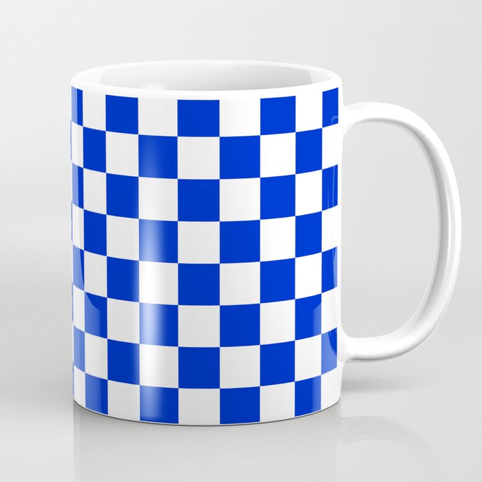 Cobalt Blue and White Checkerboard Pattern Coffee Mug Gallery Image 1