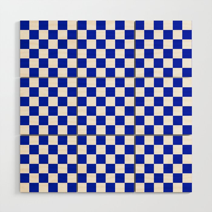 Cobalt Blue and White Checkerboard Pattern Wood Wall Art Gallery Image 1