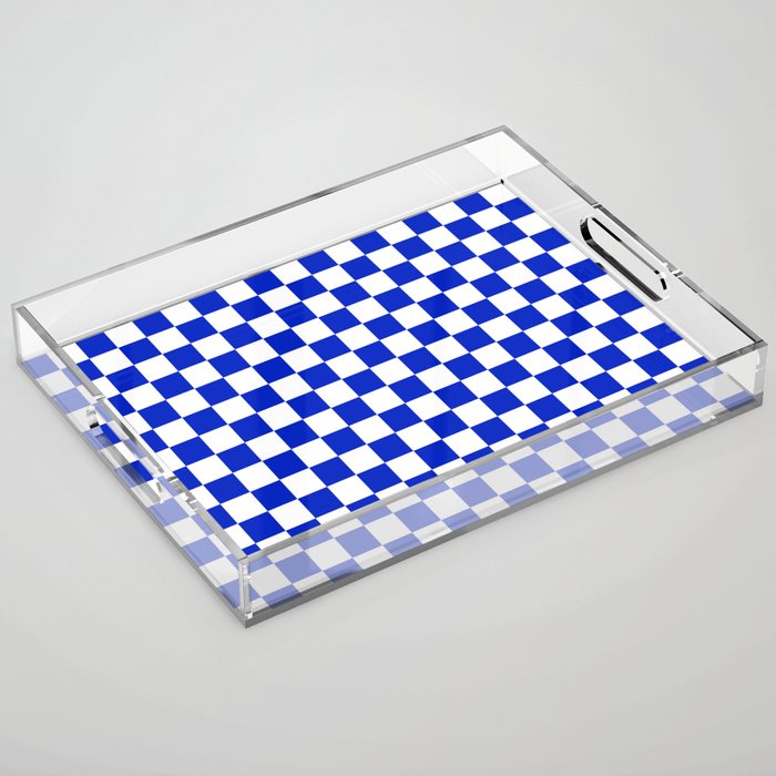 Cobalt Blue and White Checkerboard Pattern Acrylic Tray Gallery Image 1