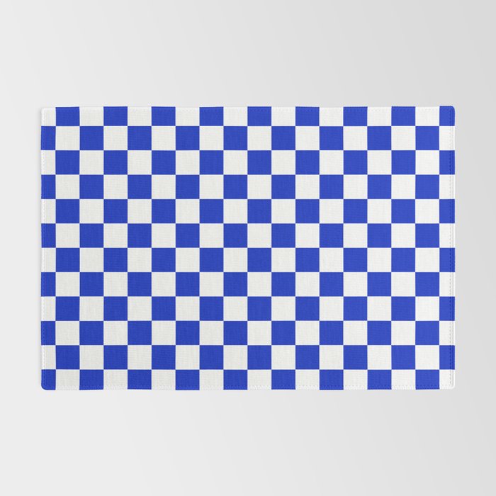 Cobalt Blue and White Checkerboard Pattern Rug Gallery Image 2