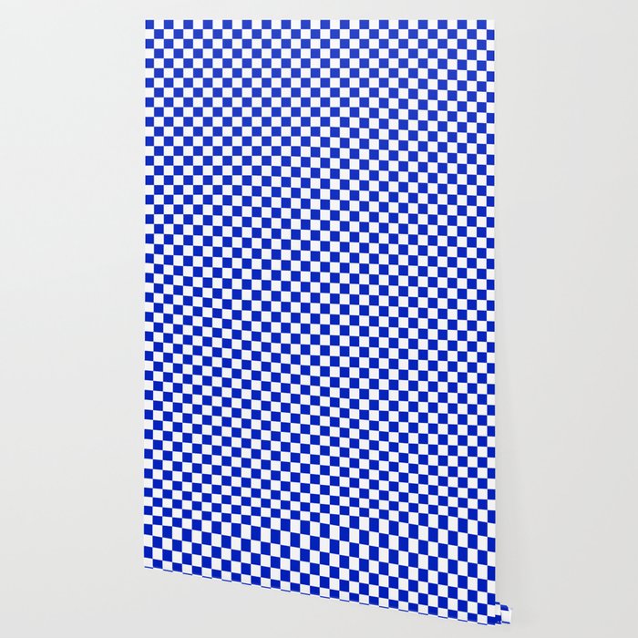 Cobalt Blue and White Checkerboard Pattern Wallpaper Gallery Image 2