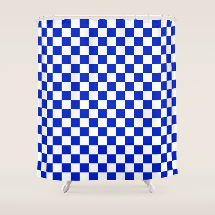 Cobalt Blue and White Checkerboard Pattern Shower Curtain Gallery Image 1