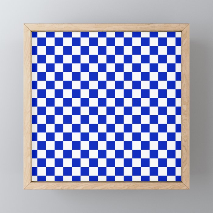 Cobalt Blue and White Checkerboard Pattern Mini Art Print Gallery Image 1