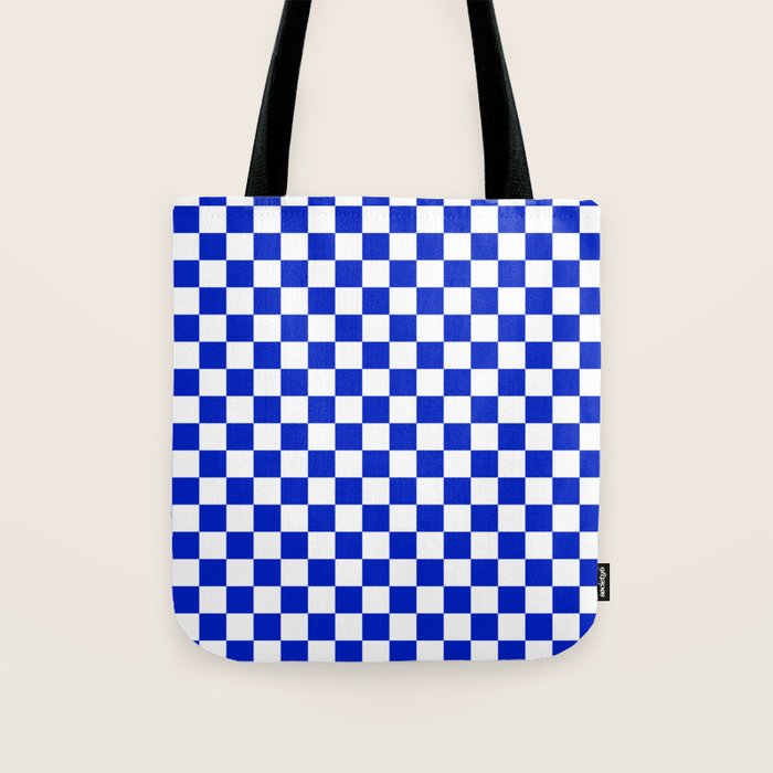 Cobalt Blue and White Checkerboard Pattern Tote Bag Gallery Image 1