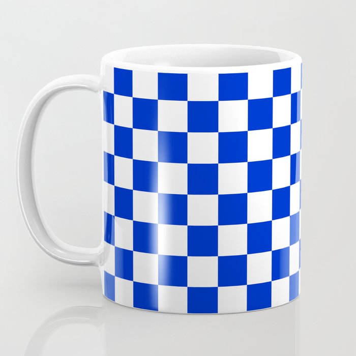 Cobalt Blue and White Checkerboard Pattern Coffee Mug Gallery Image 3