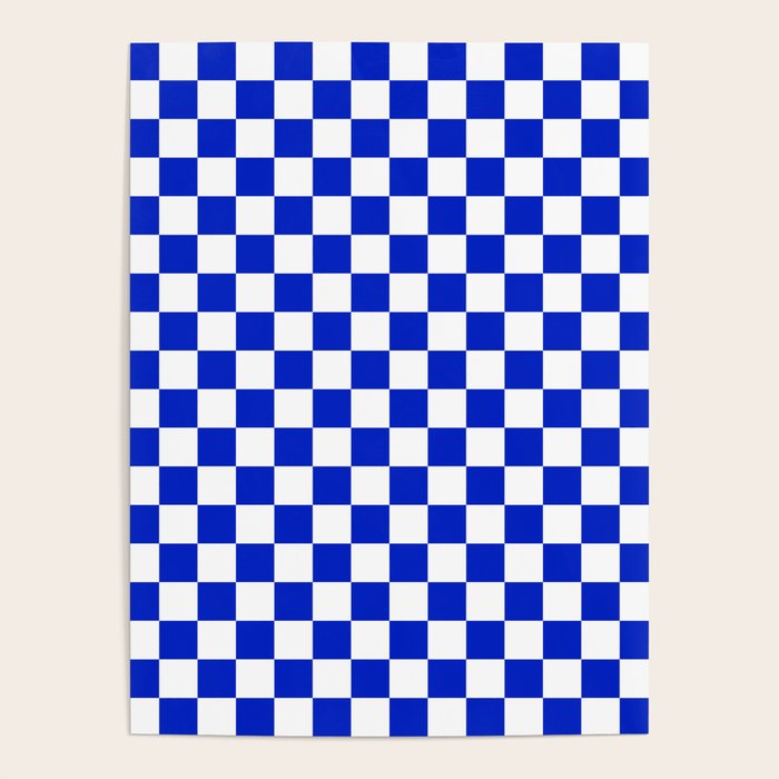 Cobalt Blue and White Checkerboard Pattern Poster Gallery Image 4