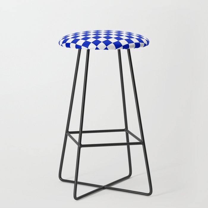 Cobalt Blue and White Checkerboard Pattern Stool Gallery Image 1