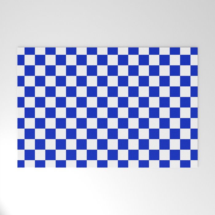 Cobalt Blue and White Checkerboard Pattern Welcome Mat Gallery Image 1
