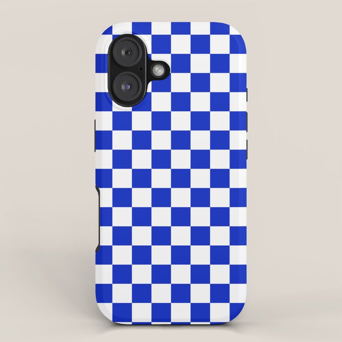 Cobalt Blue and White Checkerboard Pattern iPhone Case Gallery Image 1