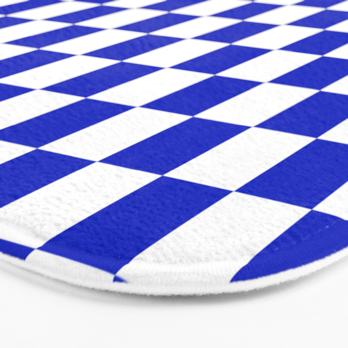 Cobalt Blue and White Checkerboard Pattern Bath Mat Gallery Image 3