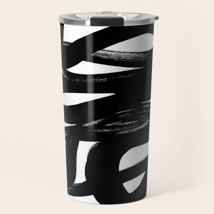 Swirl Black & White Minimalist Abstract Mid century Ink Art Dark Brush Strokes Travel Mug Gallery Image 1