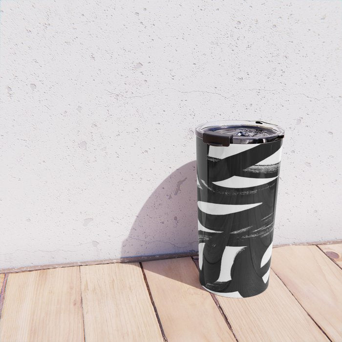 Swirl Black & White Minimalist Abstract Mid century Ink Art Dark Brush Strokes Travel Mug Gallery Image 4