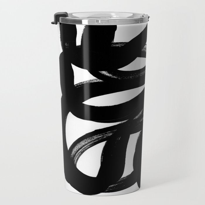Swirl Black & White Minimalist Abstract Mid century Ink Art Dark Brush Strokes Travel Mug Gallery Image 3