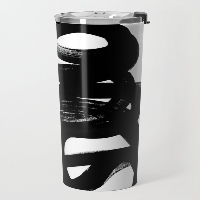 Swirl Black & White Minimalist Abstract Mid century Ink Art Dark Brush Strokes Travel Mug Gallery Image 2