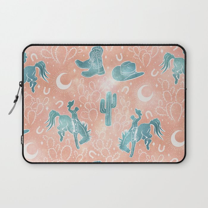 Cosmic Cowboys and Cacti -  peach and turquoise  Laptop Sleeve Gallery Image 1