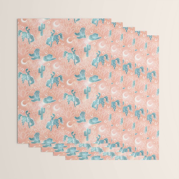 Cosmic Cowboys and Cacti -  peach and turquoise  Wrapping Paper Gallery Image 3
