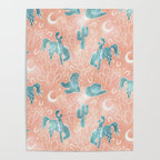 Cosmic Cowboys and Cacti -  peach and turquoise  Poster Gallery Image 4