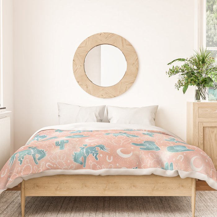 Cosmic Cowboys and Cacti -  peach and turquoise  Duvet Cover Gallery Image 3