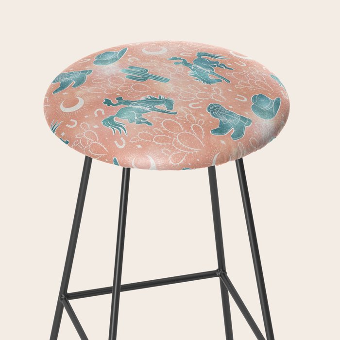 Cosmic Cowboys and Cacti -  peach and turquoise  Stool Gallery Image 2