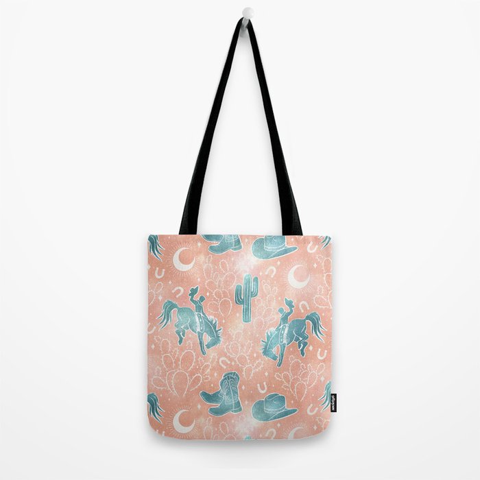 Cosmic Cowboys and Cacti -  peach and turquoise  Tote Bag Gallery Image 2