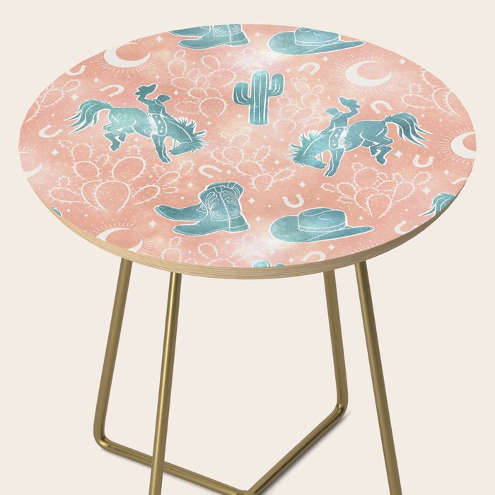 Cosmic Cowboys and Cacti -  peach and turquoise  Side Table Gallery Image 2