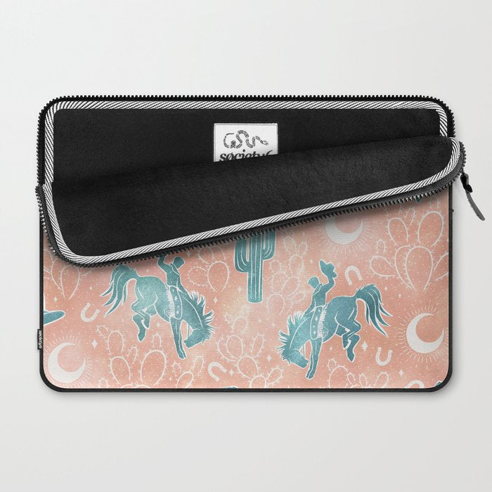 Cosmic Cowboys and Cacti -  peach and turquoise  Laptop Sleeve Gallery Image 2