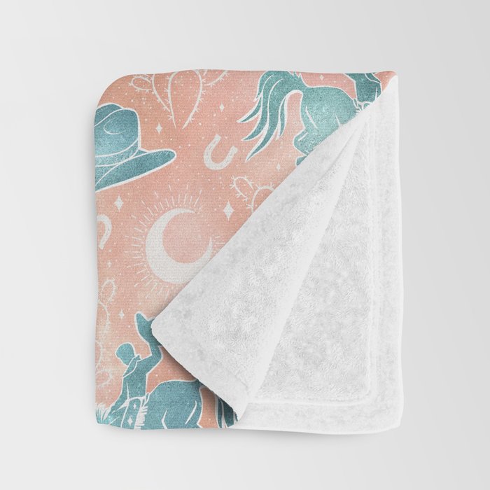 Cosmic Cowboys and Cacti -  peach and turquoise  Throw Blanket Gallery Image 3