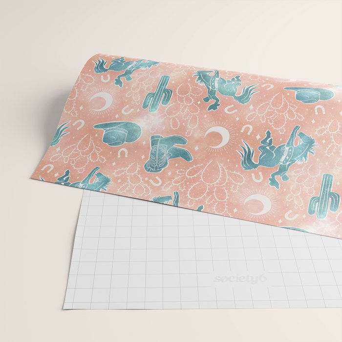 Cosmic Cowboys and Cacti -  peach and turquoise  Wrapping Paper Gallery Image 2