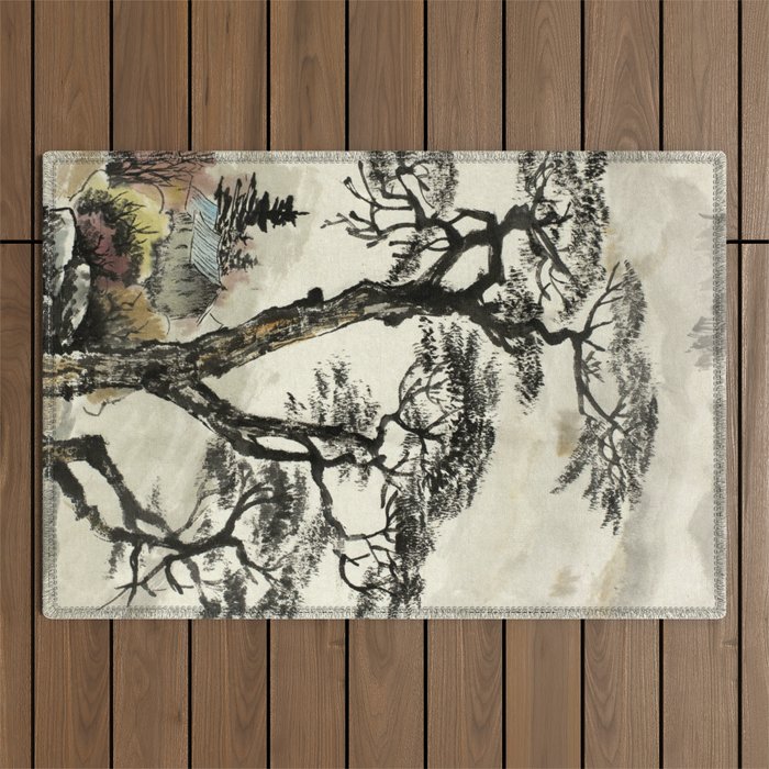 Japanese Mountain Forest Tree Landscape Outdoor Rug Gallery Image 1