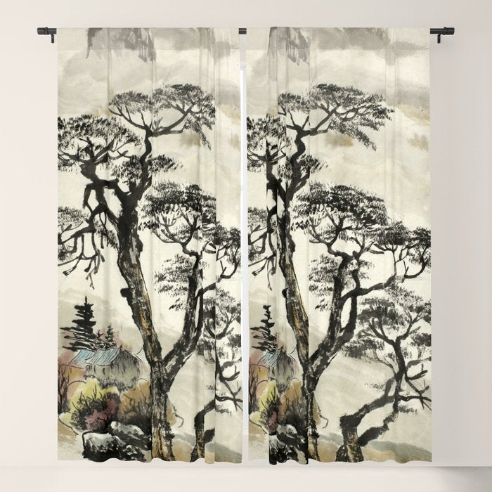 Japanese Mountain Forest Tree Landscape Window Curtain Gallery Image 5