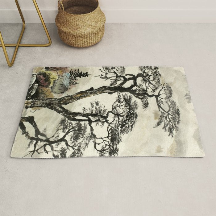 Japanese Mountain Forest Tree Landscape Rug Gallery Image 1