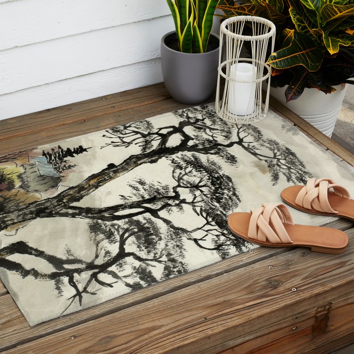 Japanese Mountain Forest Tree Landscape Outdoor Rug Gallery Image 2