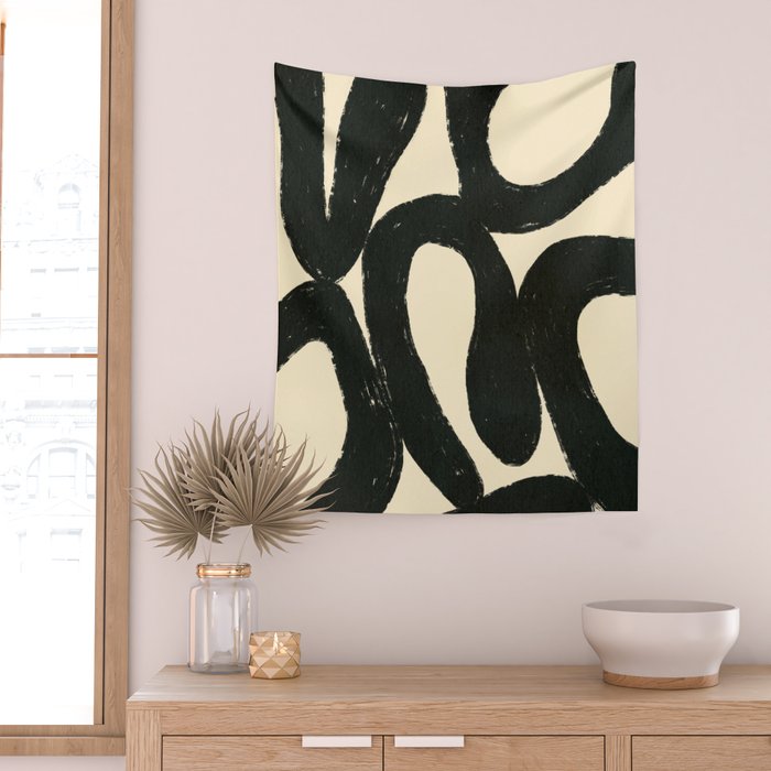 Abstract black shapes pattern N01 Wall Tapestry Gallery Image 2
