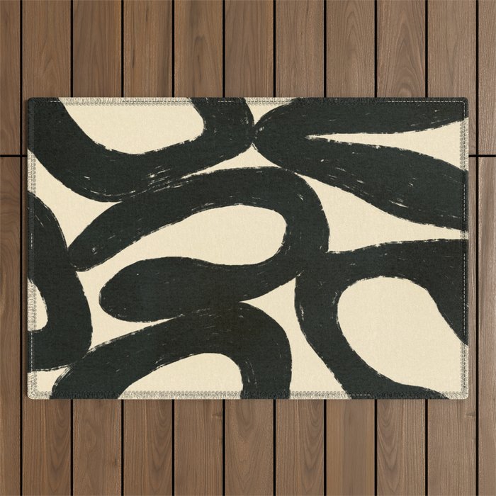 Abstract black shapes pattern N01 Outdoor Rug Gallery Image 1