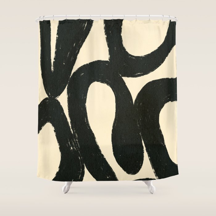 Abstract black shapes pattern N01 Shower Curtain Gallery Image 1