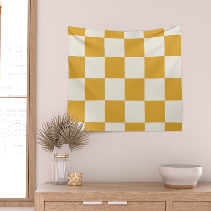 Checkered (Yellow Cream) Wall Tapestry Gallery Image 2